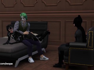 Batman Horn. Joker having sex with Catwoman in front of Batman