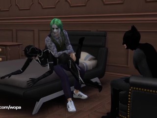 Batman Horn. Joker having sex with Catwoman in front of Batman