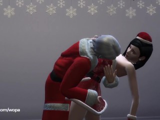 Santa Claus got the present. Three hot helpers having sex with the old man - Merry Christmas