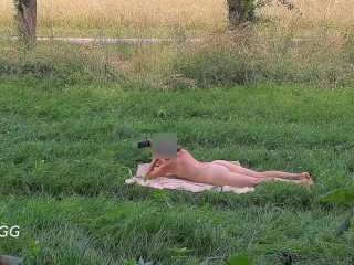 Tanning myself Entirely naked in Public (caught)