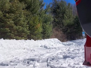 Naked at trail parking in the snow ALMOST CAUGHT!