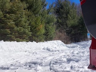 Naked at trail parking in the snow ALMOST CAUGHT!