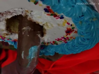 My stepbrother gives me a birthday cake with his cock