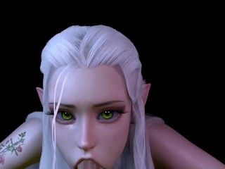 Forest Elf with Stunning Green eyes gives Blow job in POV | 3D Porn
