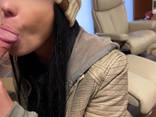 Flashing Tits & Ass and SUCKS Dick in PUBLC Furniture Store