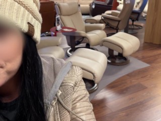 Flashing Tits & Ass and SUCKS Dick in PUBLC Furniture Store