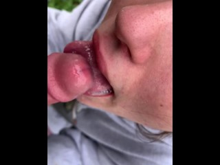 Amateur teen tastes cumshot outdoors