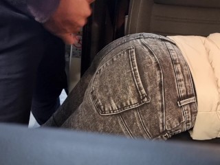 Stranger caught me jerking off in the car in public garage and helped me out, cum on her big ass!