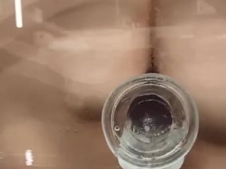 Transparent suction dildo in the shower after waiting all day for some cock 🍆