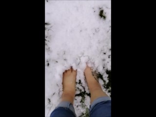 Walking in snow, cute feet