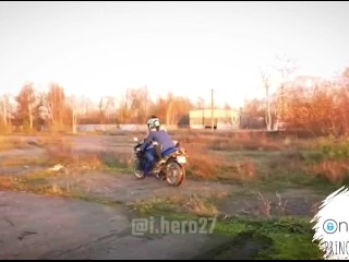 Naked Teen Having Fun On Sports Bike Yamaha R1 And Teaching Guy How To Sit On Bike As Passanger