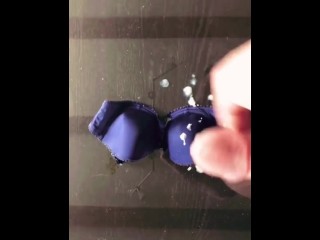 Cumshot on blue Bra