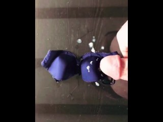 Cumshot on blue Bra