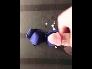 Cumshot on blue Bra