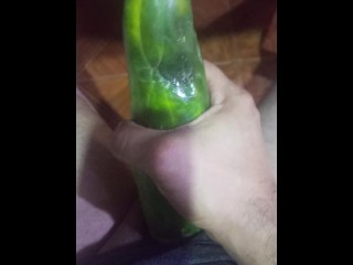  jerking off with the cucumber that my stepaunt ate and the one she masturbated with in the ba