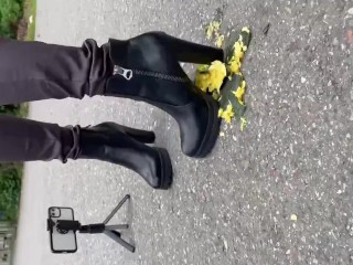 Crushed a zucchini with my sexy ankle boots