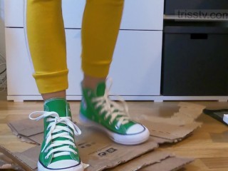 Green Converse Sneakers Crushing Carton Box