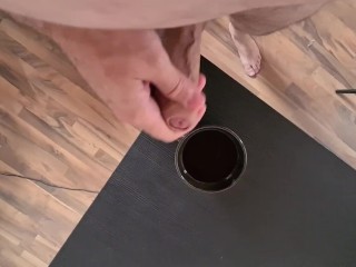 Russian man masturbates and cums in coffee which than drinks