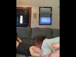 Stepsis gets caught masturbating with big dildo gets ass eaten and pounded by stepbro