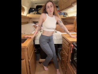 butt plug climber babe finger bangs & fucks her pussy w/a dildo until she squirts all over van floor