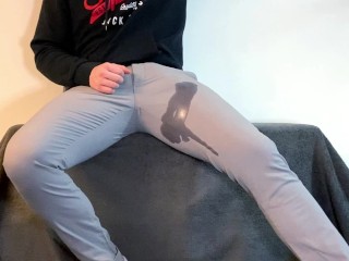 Loud moaning cumshot in pants | huge cumshot | slowmotion