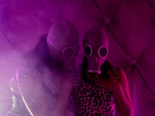 Latex Rubber Girls with GasMask in the Smoke - hot ASMR free porn (Arya Grander + Mistress Priest)