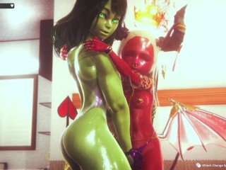 little succubus and she-hulk - Honey Select 2