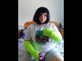 Kigurumi girl masturbates with a vibrator