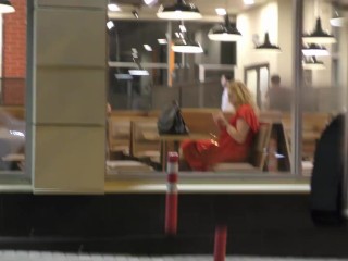 Public extreme. Naked at Burger King fast food. Jerking off in front of everyone