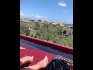 Public fucking in Tulum with creampie