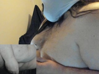 More Crossdressing Superchub playing with their fat hairy fupa and tits. 2 camera test.