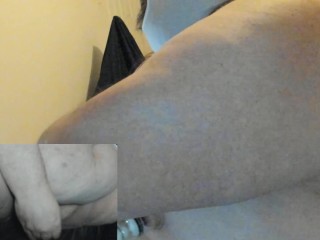 More Crossdressing Superchub playing with their fat hairy fupa and tits. 2 camera test.