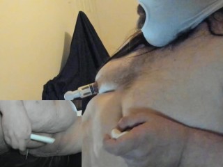 More Crossdressing Superchub playing with their fat hairy fupa and tits. 2 camera test.