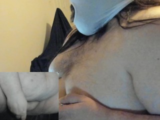 More Crossdressing Superchub playing with their fat hairy fupa and tits. 2 camera test.