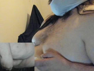 More Crossdressing Superchub playing with their fat hairy fupa and tits. 2 camera test.