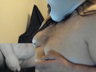 More Crossdressing Superchub playing with their fat hairy fupa and tits. 2 camera test.