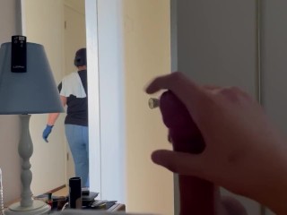 Trying to get caught cumming by cleaning lady