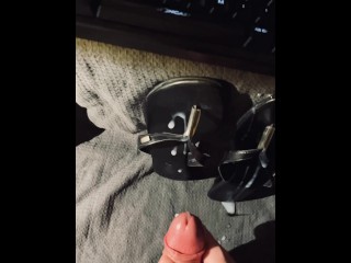 Huge Cumshot over her Leather Sandals