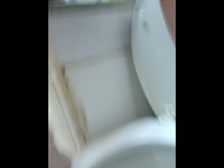 We tried a new piss angle. I pissed all over the floor and toilet seat! Almost fell haha