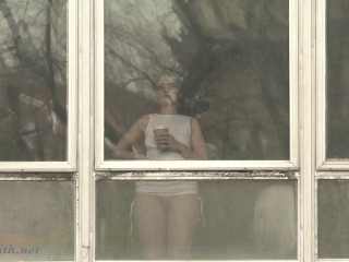 Jeny Smith teasing the strangers thru the window