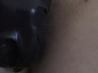 French girl with latexgloves squirts while anal playing with chain and pink butt plug