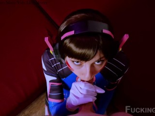 Cosplayer girl in the form of D.va from Overwatch loves to fuck in the ass