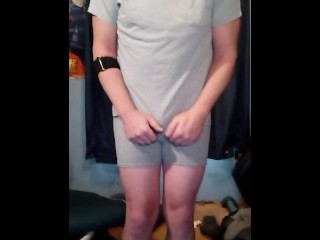 Desperate wetting in grey boxers. Huge load in the end!