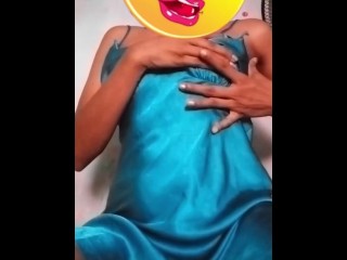 Hands put under my blue Sexy nightdress and I masturbating and real orgsam