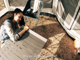 Cheating Tourist Sucked Stranger in a Tent for Help - Mouthful of Cum and Oral Creampie - Black Lynn