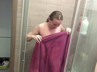 Monday Bath ( Girl taking a shower in bathroom at home. Naked, natural body teaser )