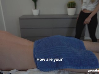 💦A NEW MASSEUSE gives me a HANDJOB with a finger in the ASS