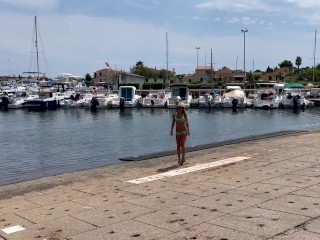 Naked Monika Fox Walks Along The Pier Among The Yachts In One Hat And Shines With Big Boobs