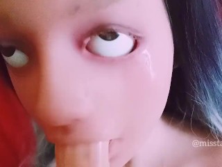 POV sexy doll blowjob intense head fuck sloppy Lips cum in mouth wet sounds amateur deepthroat