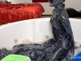Playing in slime with Gloomy Babe, T2, messy sex - Alex Latex